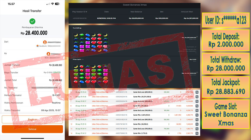 Screenshot bukti WD bonus member @PISTOL4D_Official